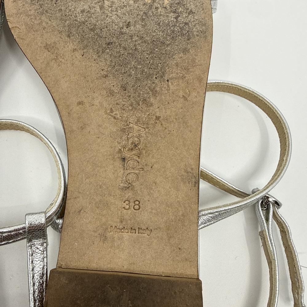 Aeyde Womens Silver Ella Slingback Thong Sandals Size 38/7.5 Leather Minimalist - Picture 7 of 9